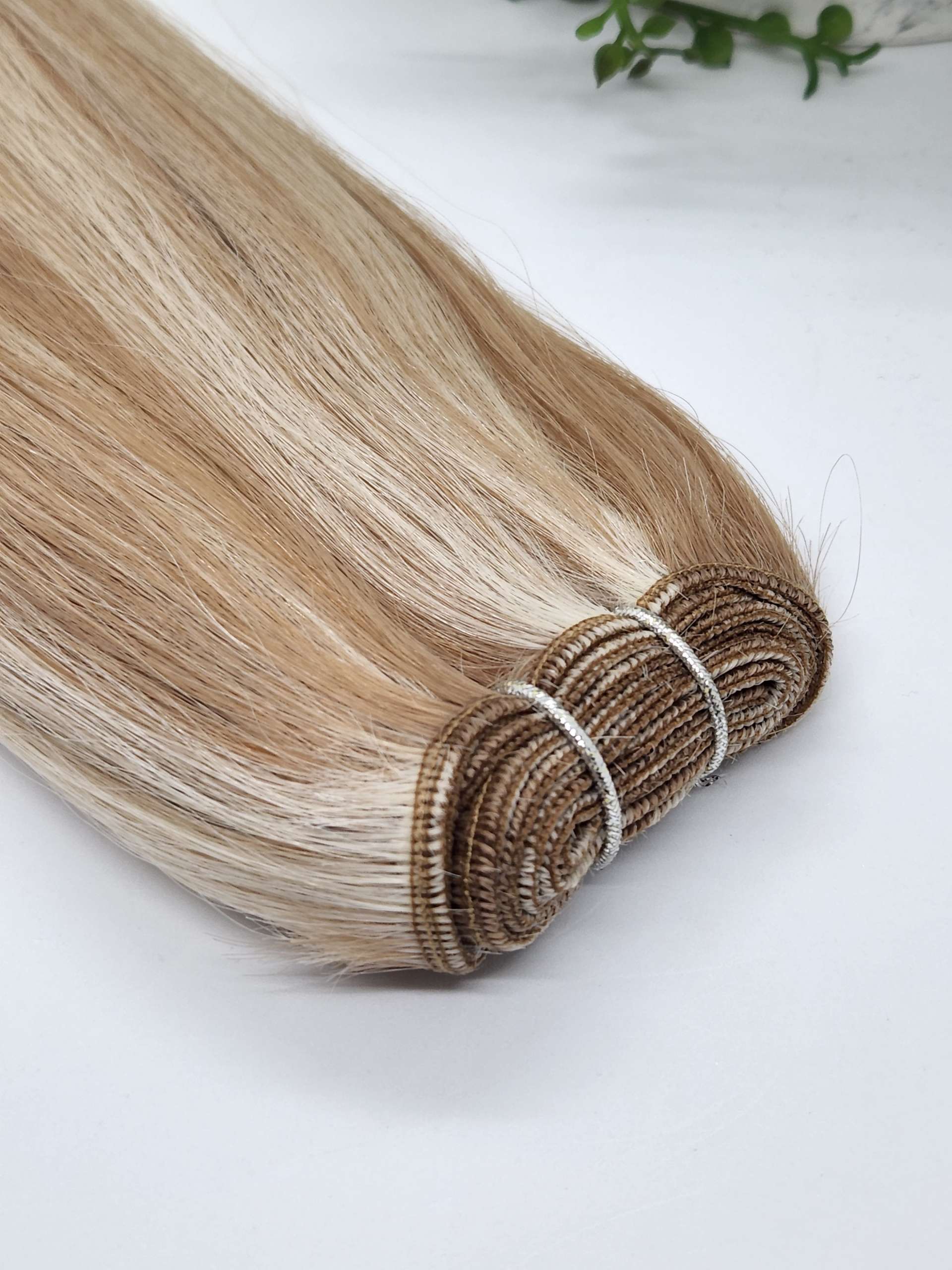 18/60 Foiled Dark Blonde with Lightest Blonde Russian Weft Hair Extensions  20-22